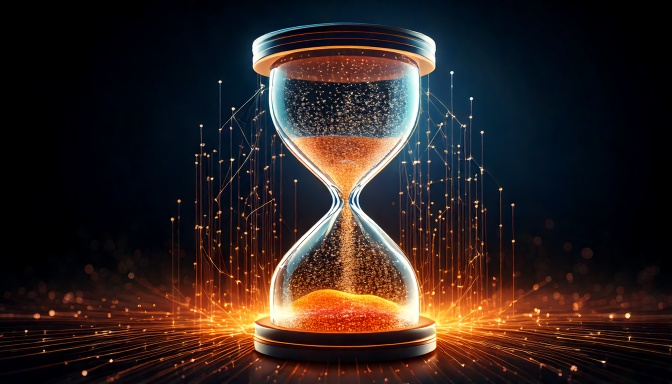 SEO metrics and data flowing through digital hourglass