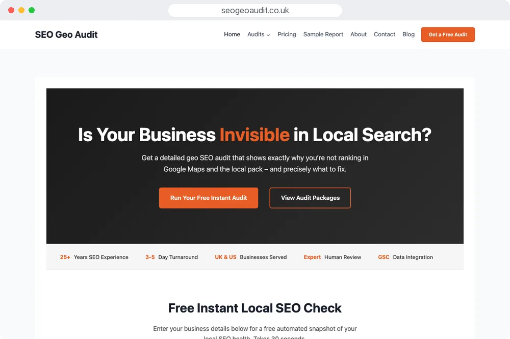 SEOGEOAudit homepage (seogeoaudit.co.uk)